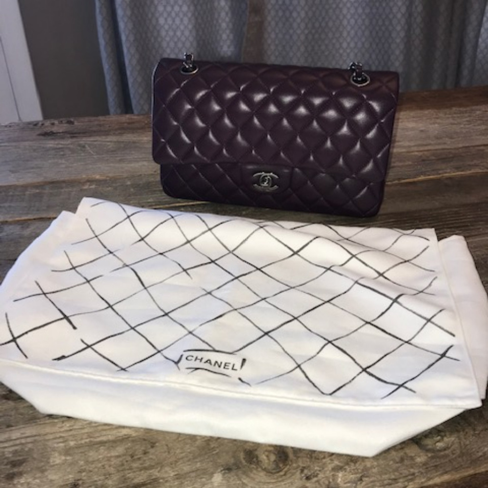 Chanel Caviar Quilted Jumbo Double Flat in Prune